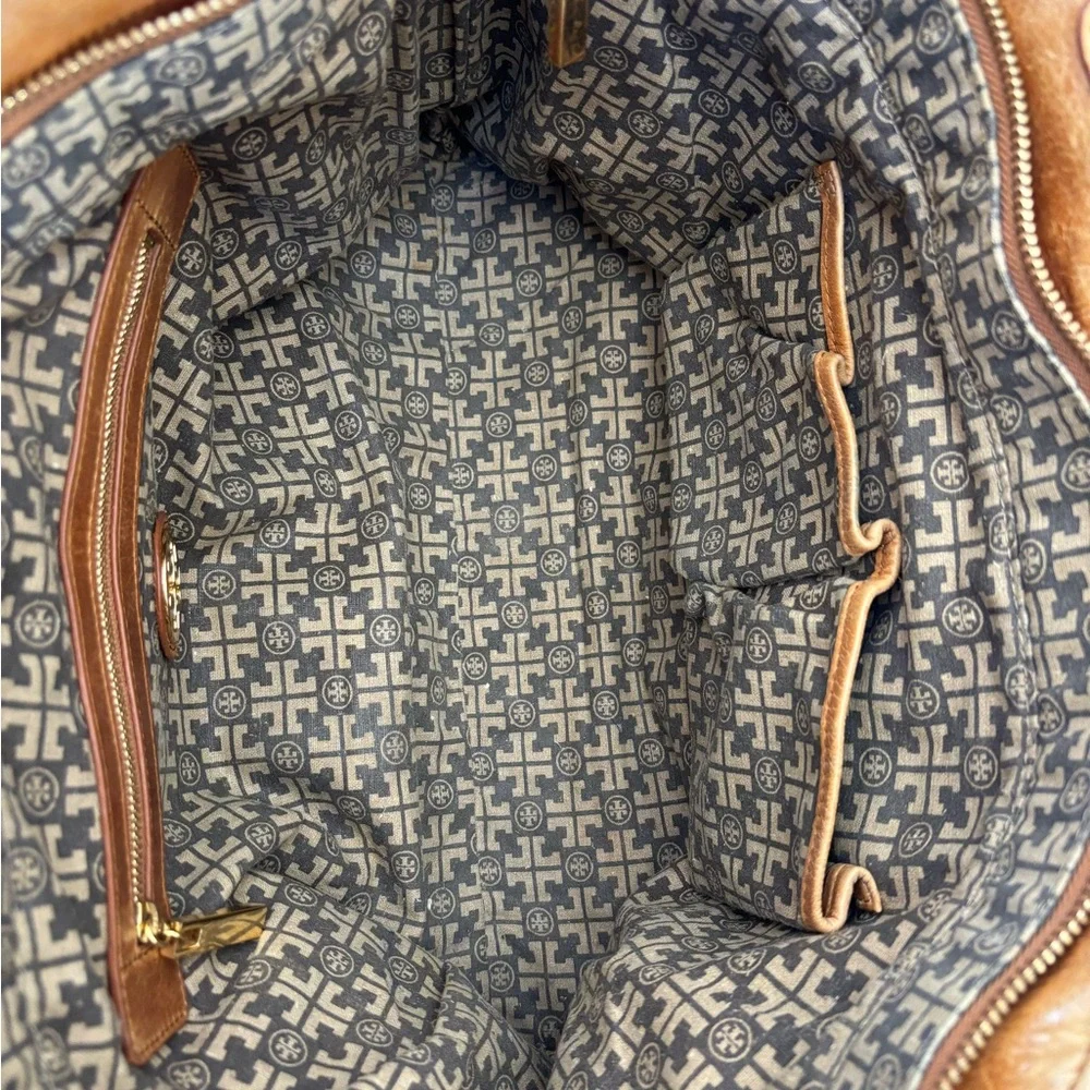 Tory Burch Bombe Glazed Leather Tote in Royal Tan EUC - Picture 14 of 16